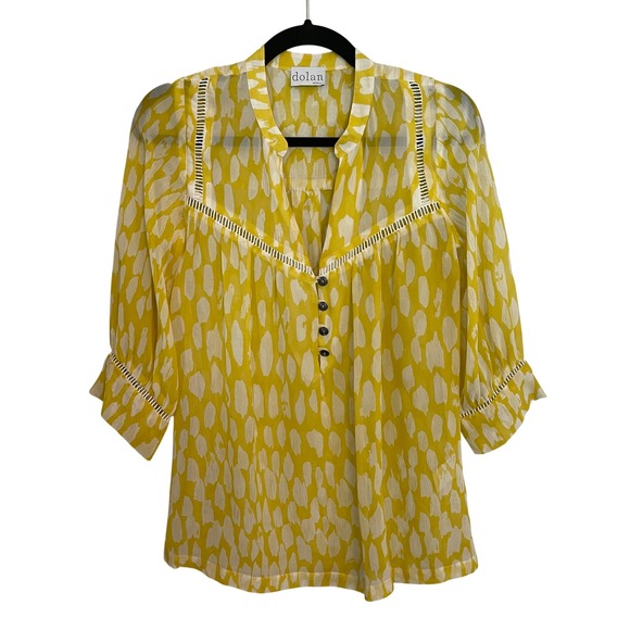 dolan Tops - Dolan Yellow Abstract‎ Print Modal Silk Trim Lace Tunic Blouse Small Made in USA